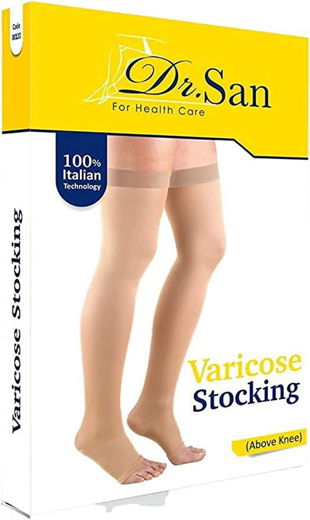 Dr. San Knee High Compression Socks 20-30mmHg Firm Support, Opaque,  Open-Toe, Unisex, Maternity Pregnancy, Varicose Veins, Swelling, Pain  Relief, Shin Splint, Above Knee, Size Extra Large 2 Pack 