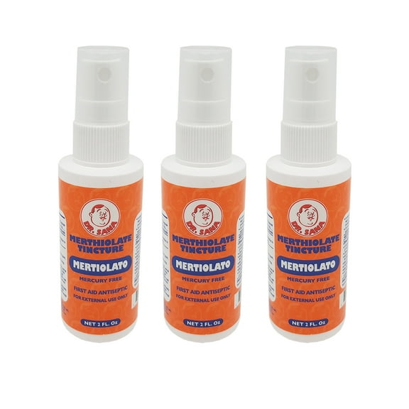 Dr Sana Merthiolate Spray Tincture. First Aid Antiseptic For Minor Scrapes, Cuts and Burns. 2 oz. Pack of 3