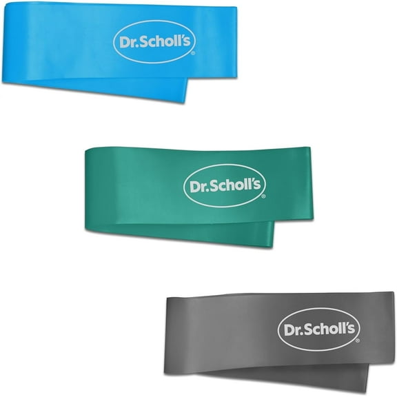 Dr. Scholl's 3-Piece Stretch & Recovery Bands - Light, Medium & Heavy Resistance, Workouts, Exercise, 0.52lb