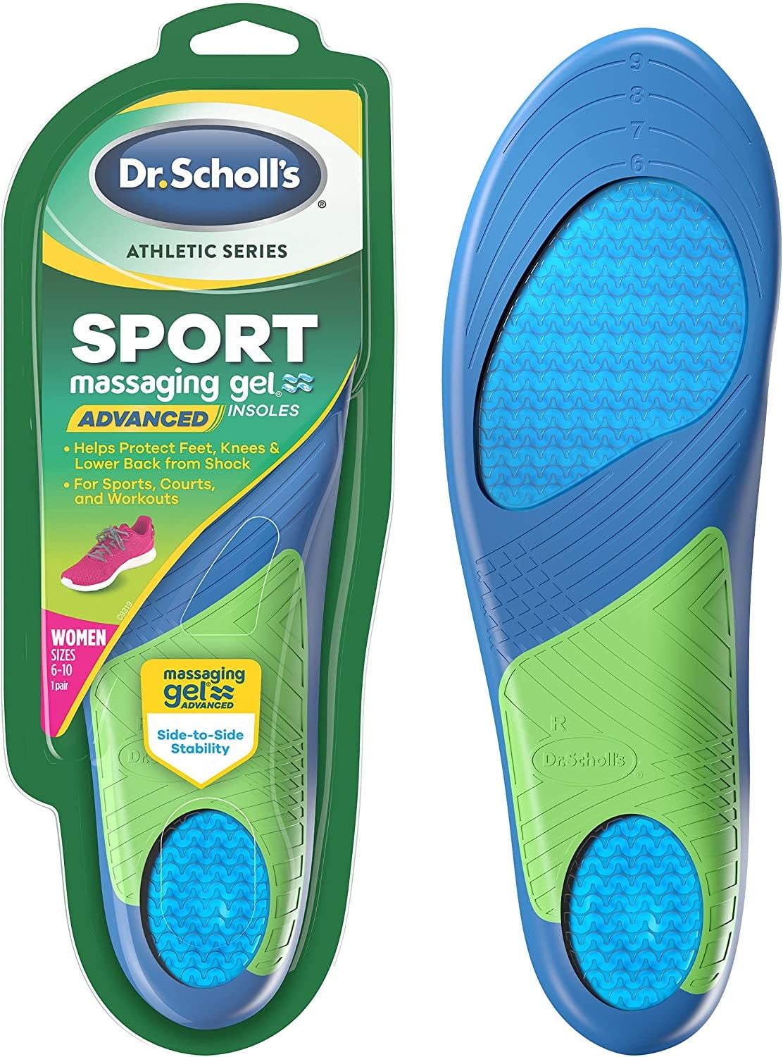 Dr Scholl s Athletic Series Sport Massaging Gel Advanced Insoles for Women Size 6 10 1 Pair