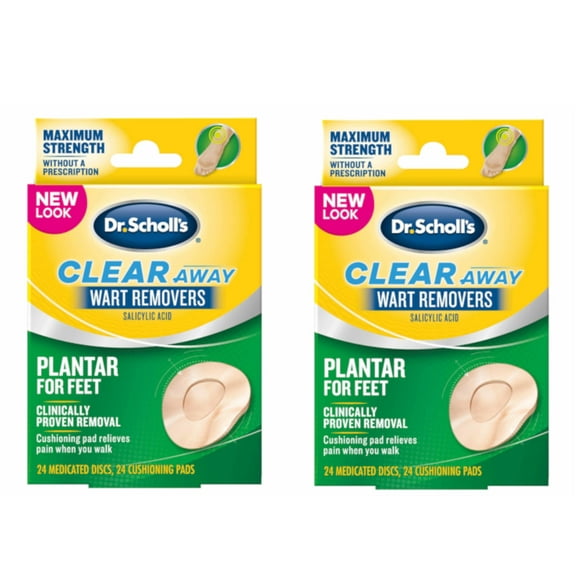 Dr. Scholl’s Clear Away Plantar Wart Remover for Feet, 24 Medicated Discs & 24 Cushioning Pads // Maximum Strength Without A Prescription