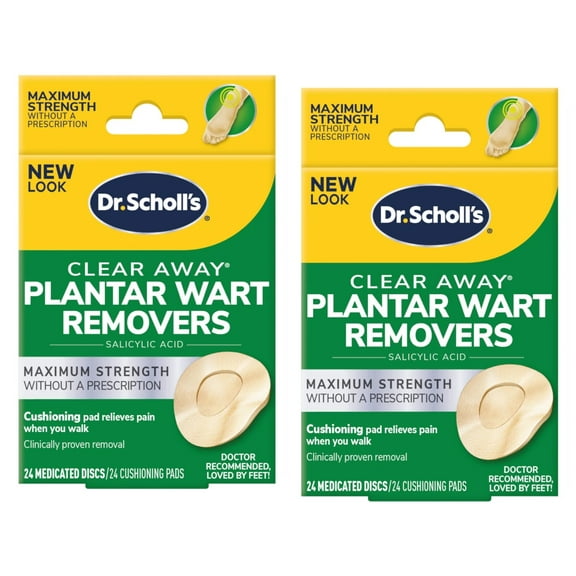 Dr.Scholl's Plantar Wart Removers, Maximum Strength, 24 Medicated Discs, 24 Cushioning Pads - 2 Pack