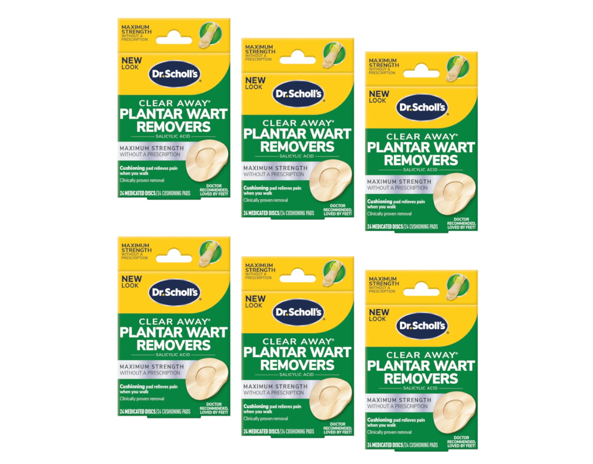 Dr.Scholl's Plantar Wart Removers, Maximum Strength, 24 Medicated Discs, 24 Cushioning Pads, - 3 Pack