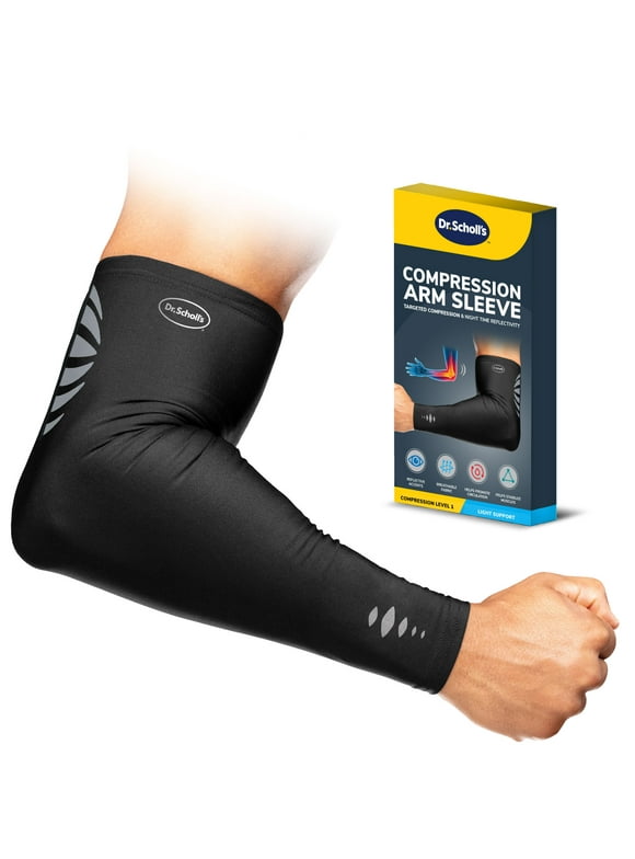 Dr. Scholl’s Compression Arm Sleeve with Breathable & Copper-Infused Fabrics for Pain Relief & Support (Size S/M)