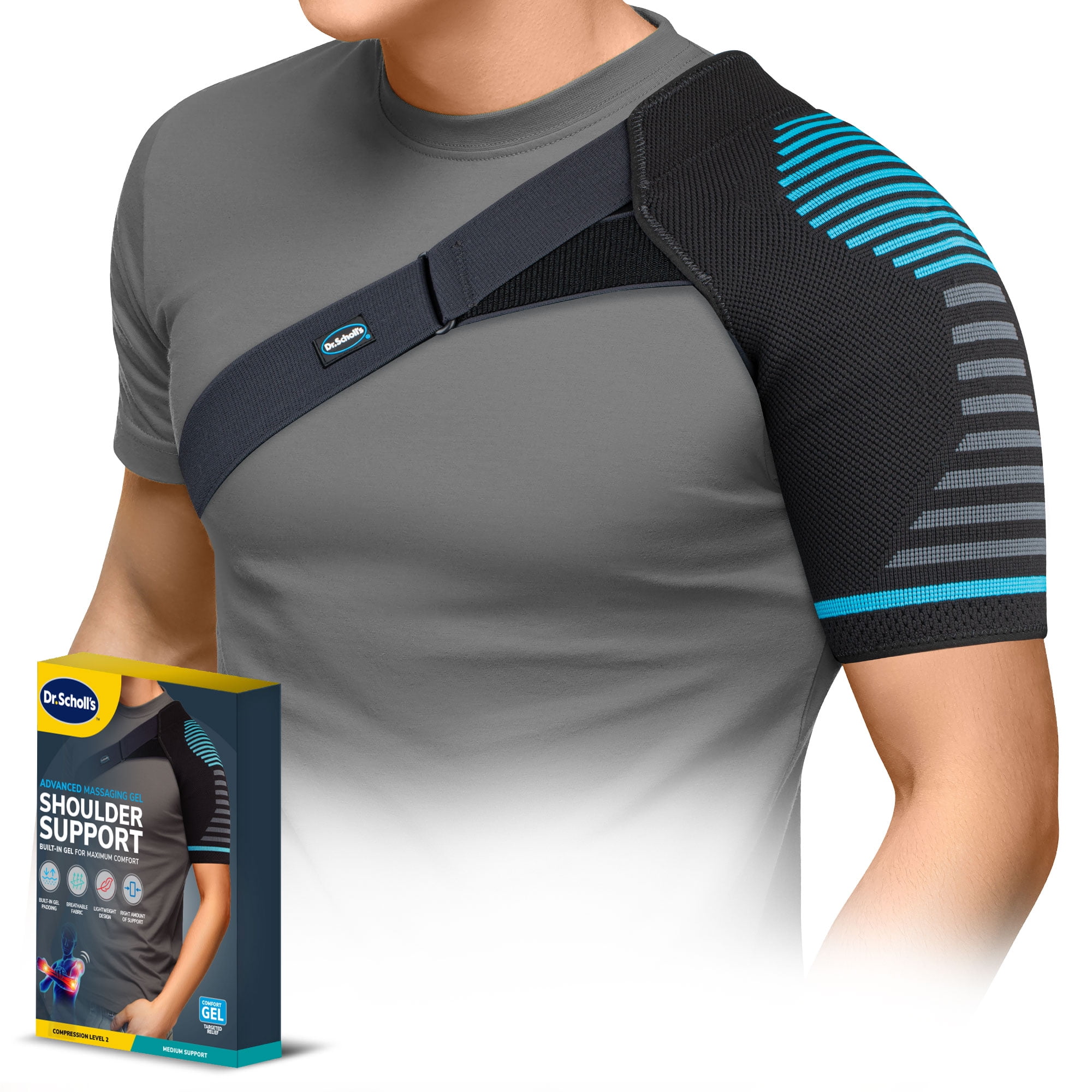 Dr. Scholl’s Compression Shoulder Support with Massaging Gel, Breathable  Fabric, Shock-Absorbing Shoulder Brace for Shoulder Pain Relief, Built-in  Gel