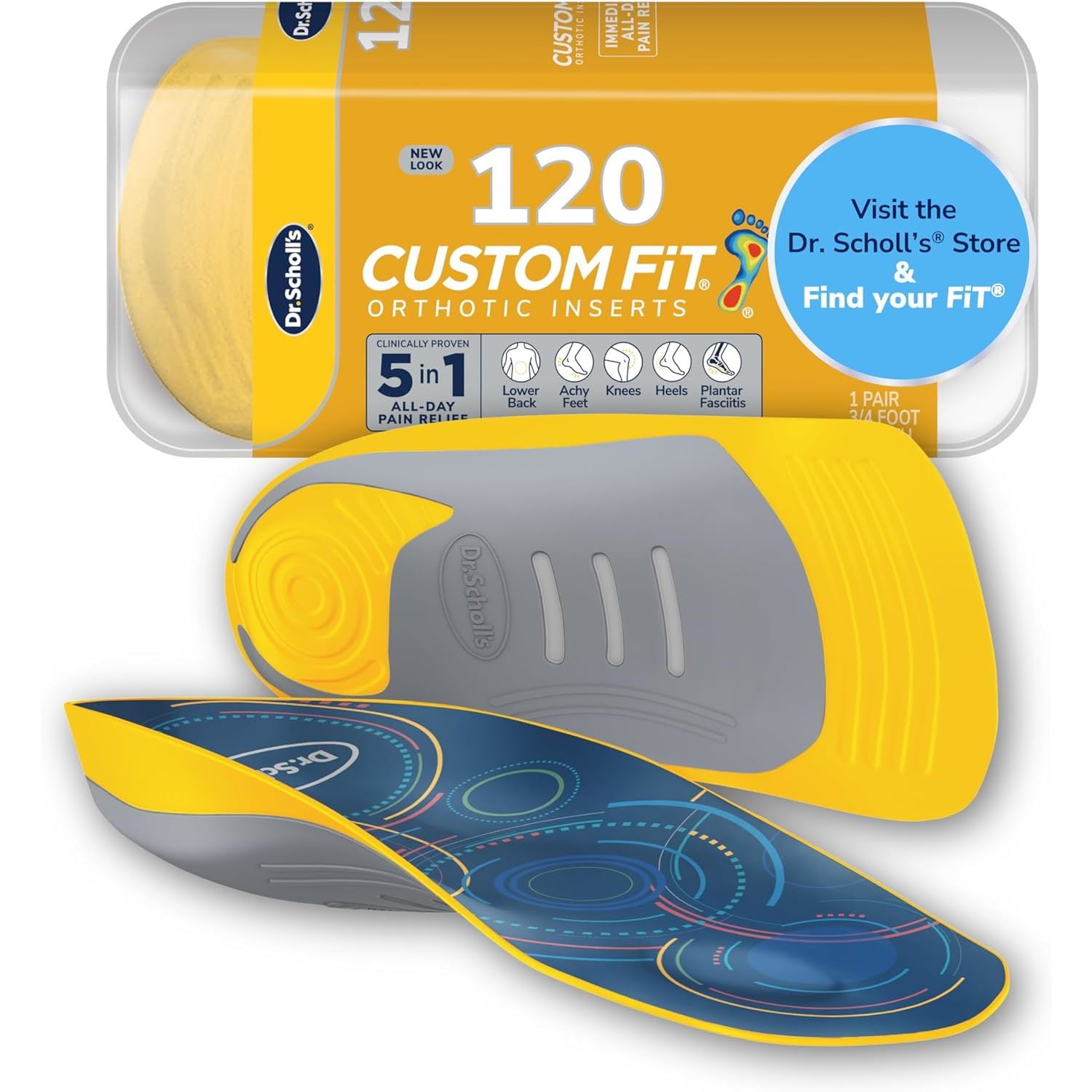 Dr. Scholls Custom Fit Foot Orthotics 3/4 Length Inserts, CF 120, All-Day Pain Relief for Feet