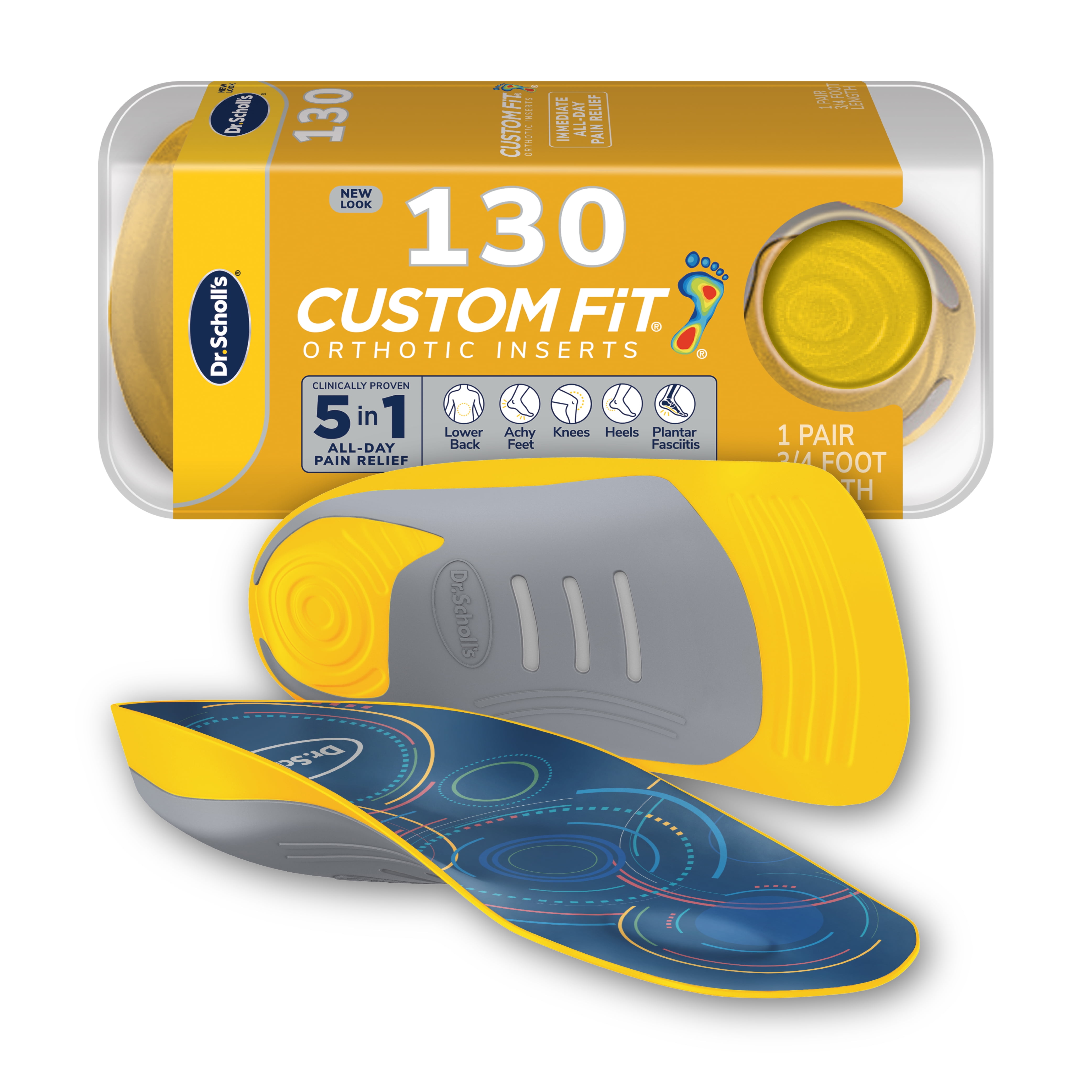 Dr. Scholls Custom Fit Foot Orthotics 3/4 Length Inserts, CF 130, All-Day Pain Relief for Feet