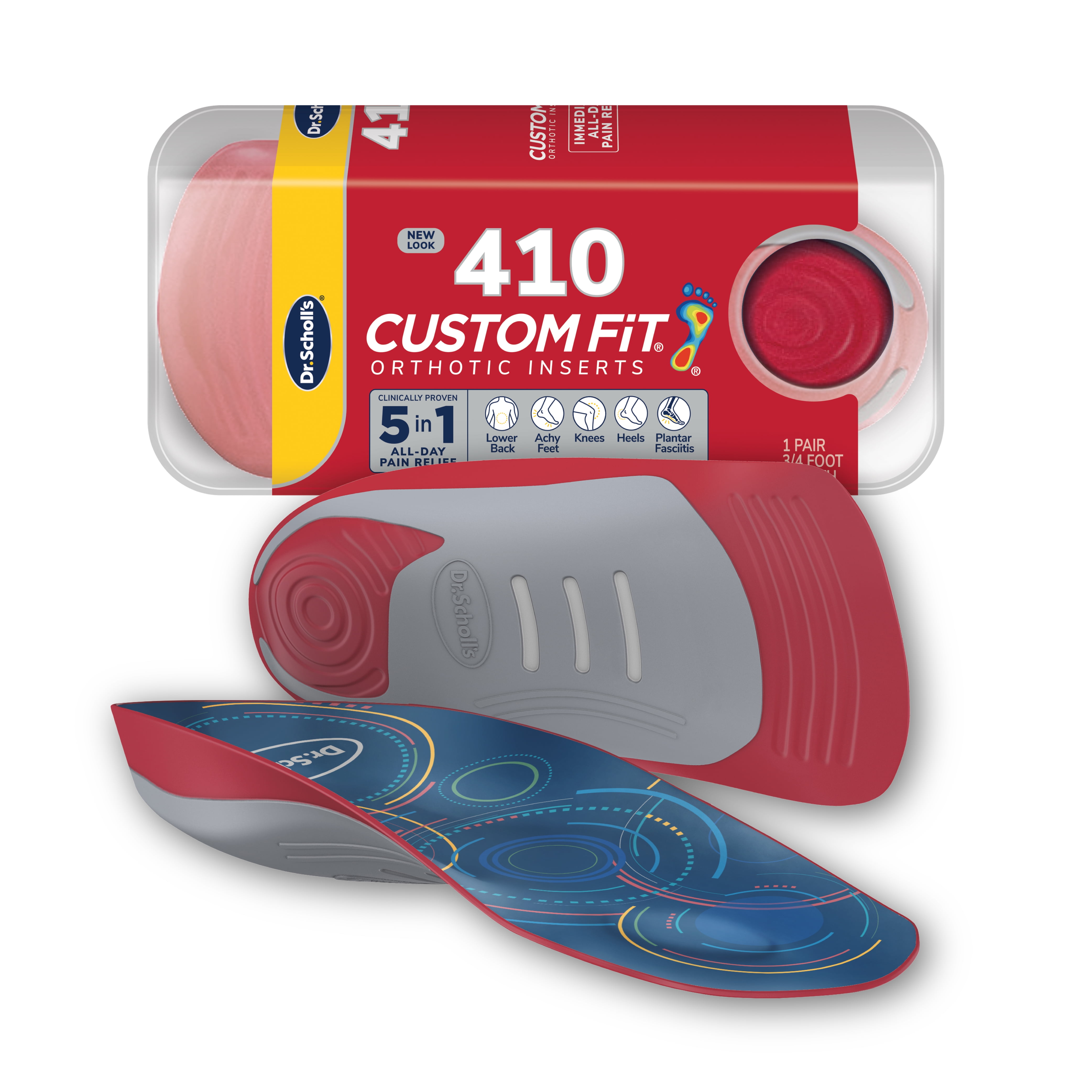 Dr. Scholls Custom Fit Foot Orthotics 3/4 Length Inserts, CF 410, All-Day Pain Relief for Feet
