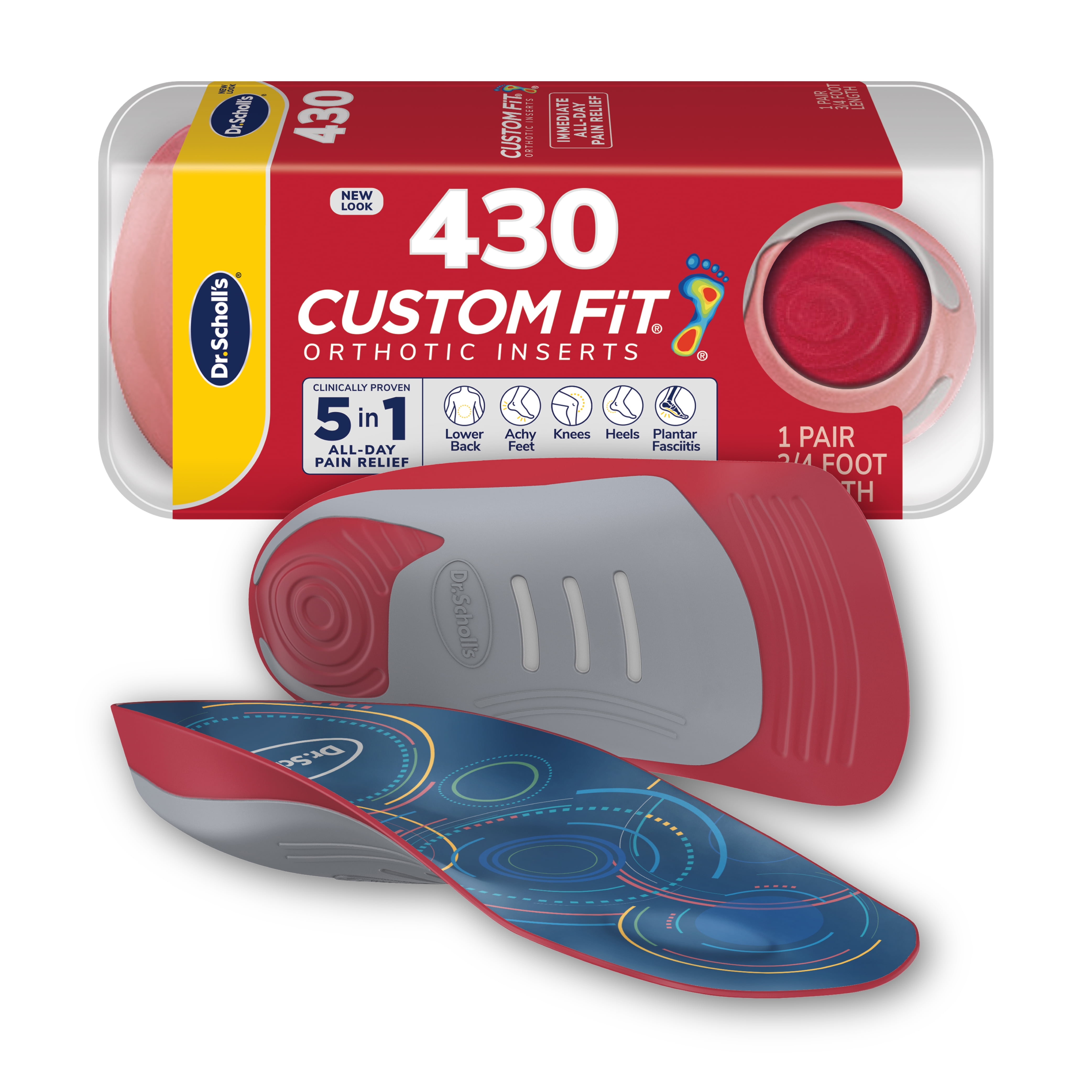 Dr. Scholls Custom Fit Foot Orthotics 3/4 Length Inserts, CF 430, All-Day Pain Relief for Feet