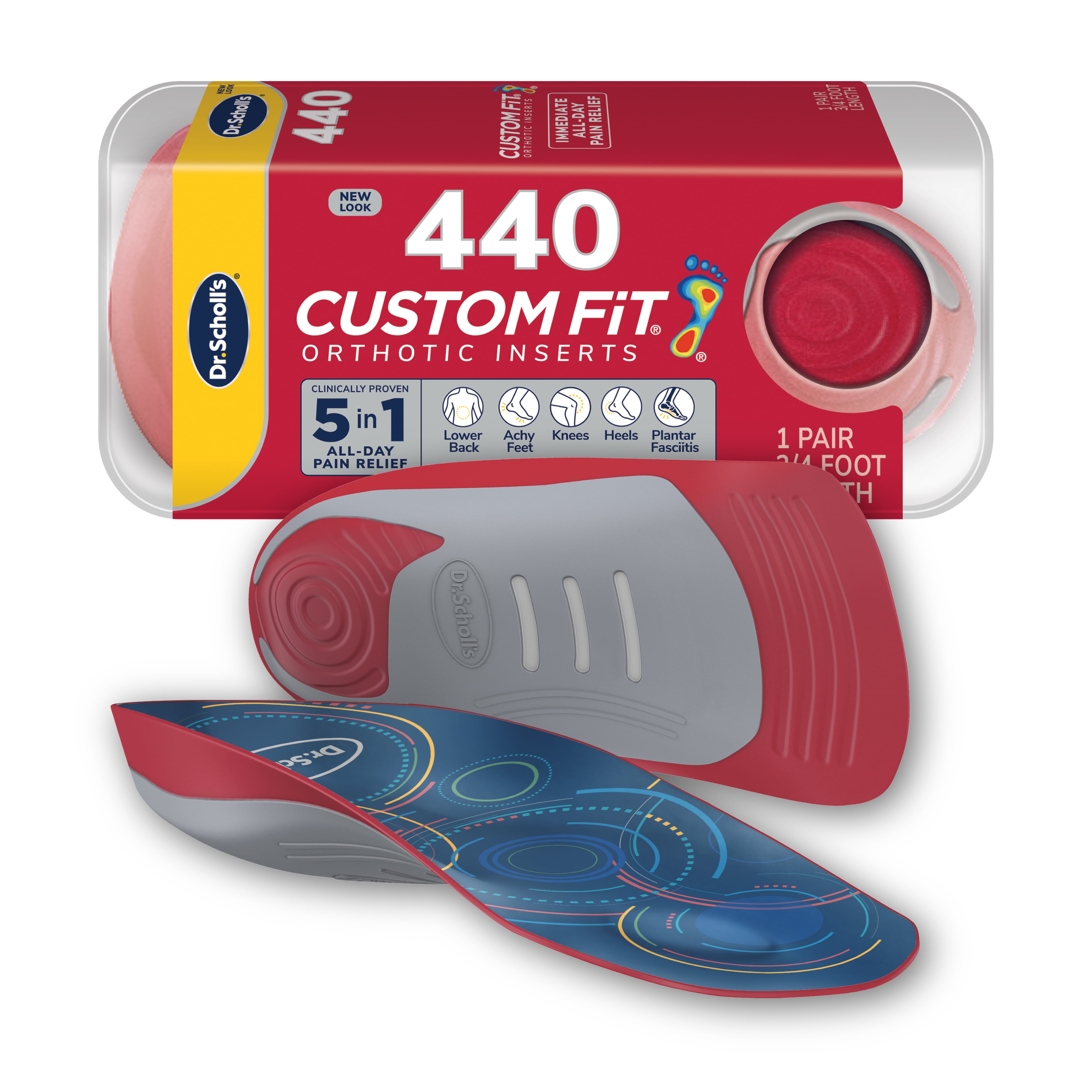Dr. Scholls Custom Fit Foot Orthotics 3/4 Length Inserts, CF 440, All-Day Pain Relief for Feet
