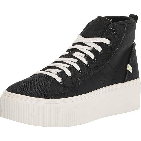 Dr. Scholl's For Now Hi Black Fabric Lace Up Chunky Platform Mid Top Sneakers (Black Canvas, 6.5)