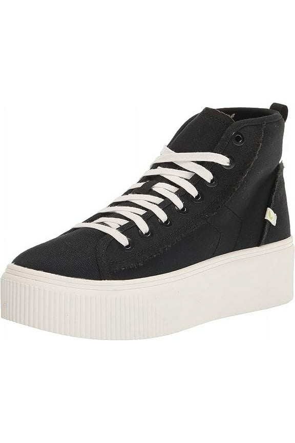 Dr. Scholl's For Now Hi Black Fabric Lace Up Chunky Platform Mid Top Sneakers (Black Canvas, 9.5)