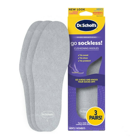 Dr. Scholl's Go Sockless! Cushioning Terrycloth Insoles, Unisex, 3 Pairs, Trim to Fit