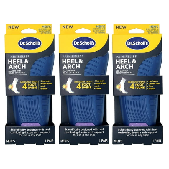 Dr. Scholl's® Heel & Arch All-Day Pain Relief Orthotics, Men's 8-12, 1 Pair, 3/4 Length, - 3 Pack