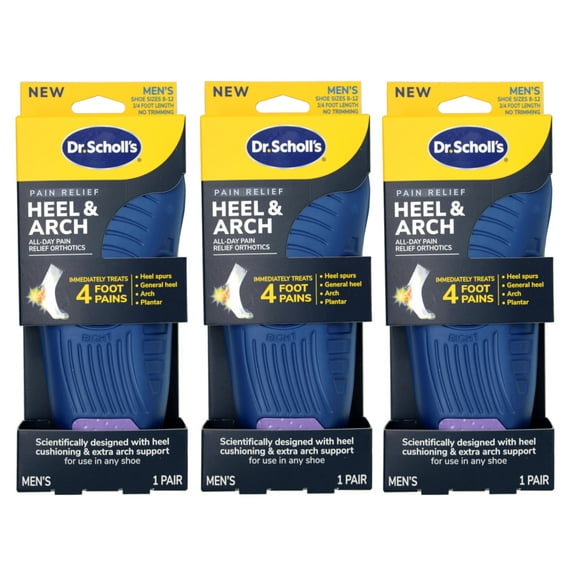 Dr. Scholl's Heel & Arch All-Day Pain Relief Orthotics, Men's 8-12, 1 Pair, 3/4 Length, - 3 Pack