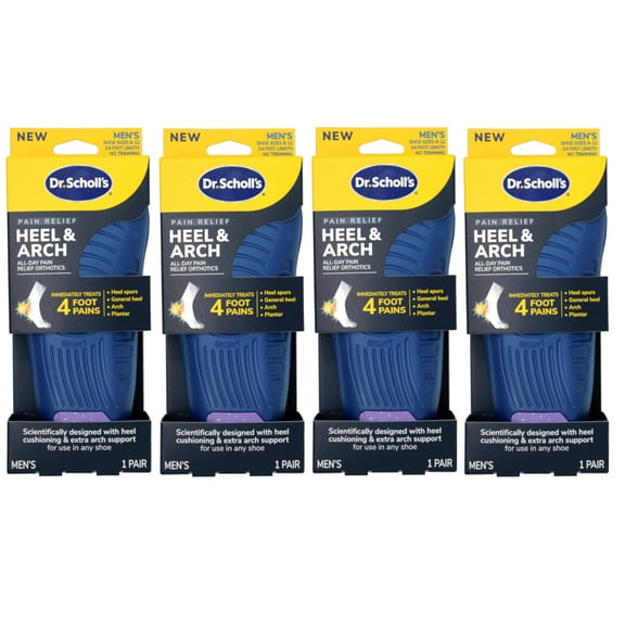 Dr. Scholl's Heel & Arch All-Day Pain Relief Orthotics, Men's 8-12, 1 Pair, 3/4 Length - Pack of 4