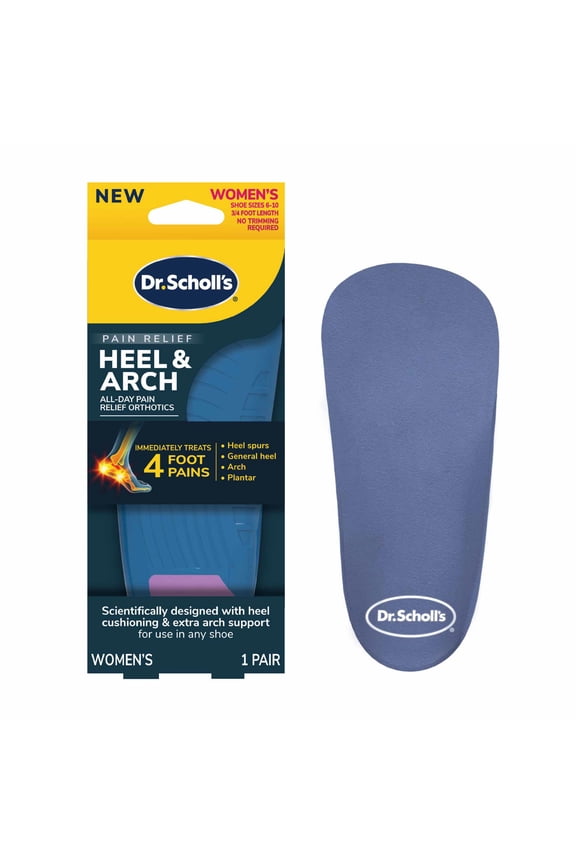 Heel & Arch All-Day Pain Relief Orthotic Foam Insoles, Women Shoe Size 6-10, 1 Pair