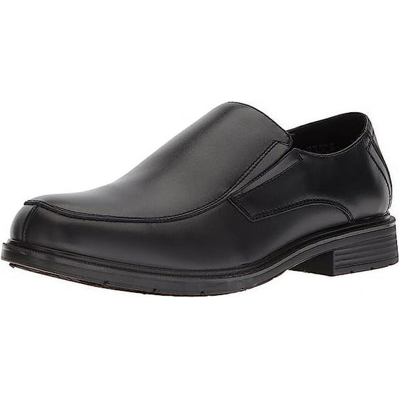 Dr Scholl's Jeff Black Leather Slip On Stacked Heel Rounded Toe Causal Loafers (Black, 10.5)
