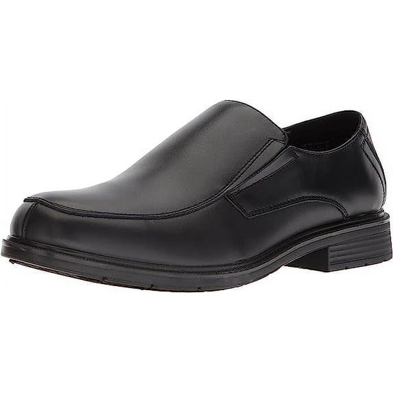 Dr Scholl's Jeff Black Leather Slip On Stacked Heel Rounded Toe Causal Loafers (Black, 11)