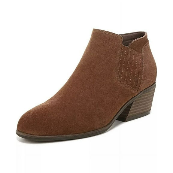 Dr. Scholl's Libra Brown Leather Stacked Heel Pull On Almond Toe Ankle Boots (Brown Leather, 11)
