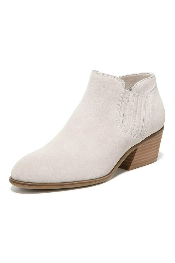 Dr. Scholl's Libra Oyster Leather Stacked Heel Pull On Almond Toe Ankle Boots (Oyster Leather, 9.5)