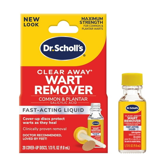 Dr. Scholl's Salicylic Acid Liquid Plantar Wart Remover (.33 oz) with 20 Cover Up Discs, Safe for Children and Kids 4+