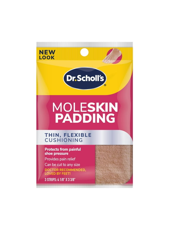 Dr. Scholl's MOLESKIN PADDING STRIPS (3 Ct) Thin, Flexible Cushioning & Pain Relief - Cut To Any Size - Doctor Recommended - Strip Size 4 1/8 Inches X 3 3/8 Inches