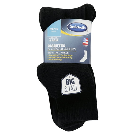 Dr. Scholl's Men's Big and Tall Diabetes & Circulatory Ankle Socks, 6 Pack