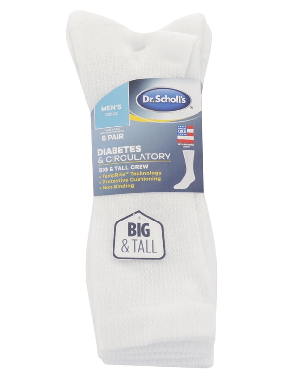 Men's Big and Tall Diabetic Circulatory Crew Socks, 6-Pack