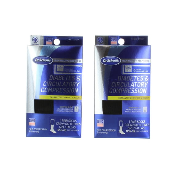 Dr. Scholl's Men's Black Diabetes Circulatory Compression Socks 12.5-15, One Pair