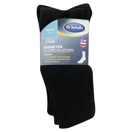 Dr. Scholl's Men's Diabetes & Circulatory Ankle Socks, 6 Pack