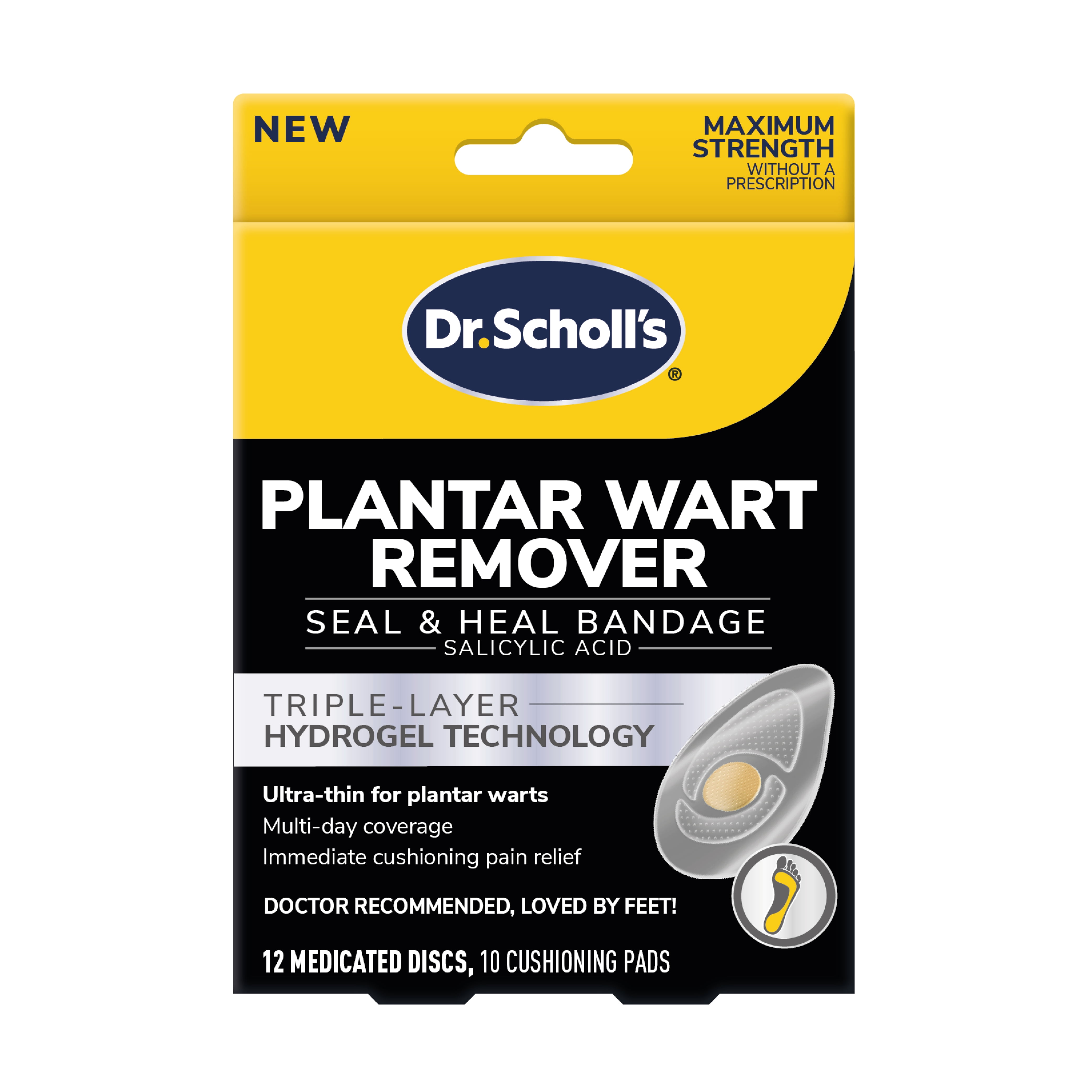 Dr. Scholl's Plantar Wart Remover Hydrogel Bandages, 12 Medicated Discs