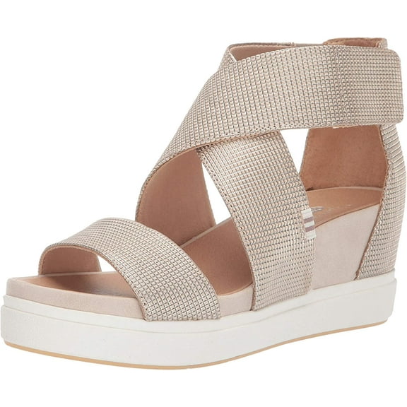 Dr. Scholl's Scout Gold Metallic Leather Pull On Open Toe Wedge Heel Sandals (Gold Metallic Leather, 9.5)