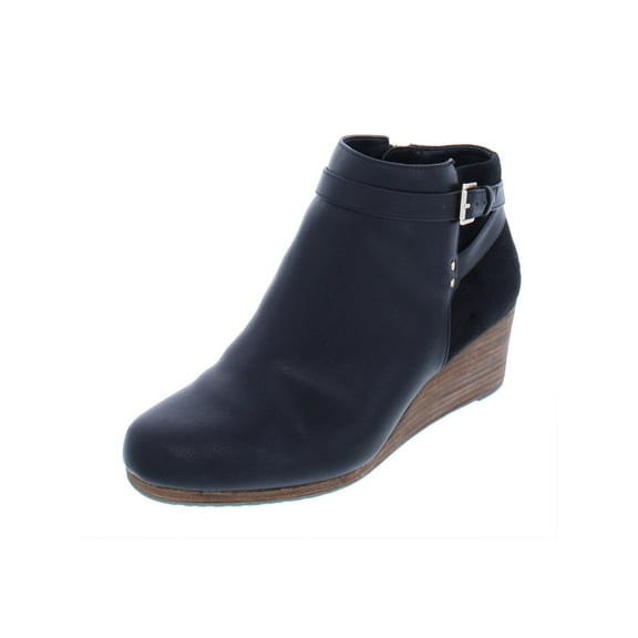 Dr. Scholl's Shoes Womens Double Faux Leather Ankle Wedge Boots