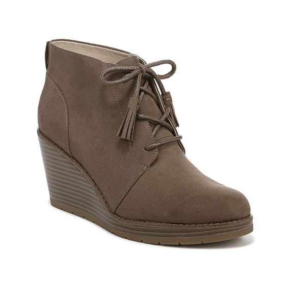 DR SCHOLLS Womens Brown Cushioned One Love Almond Toe Wedge Lace-Up Booties 10 M