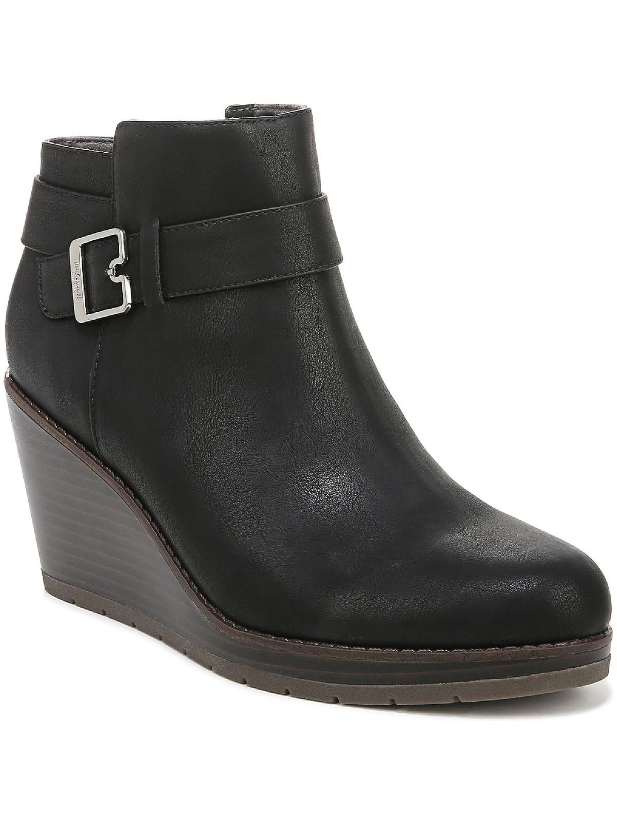 DR SCHOLLS Womens Brown Cushioned Adjustable Berlin Round Toe Wedge Buckle Booties M