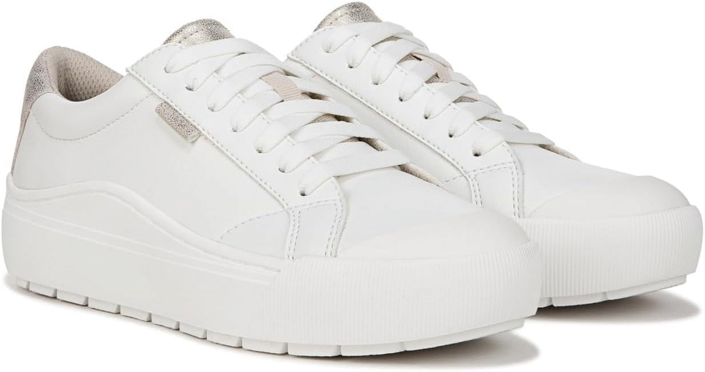 Dr. Scholl's Shoes Womens Time Off Lace Up Sneaker White/Gold Sneaker