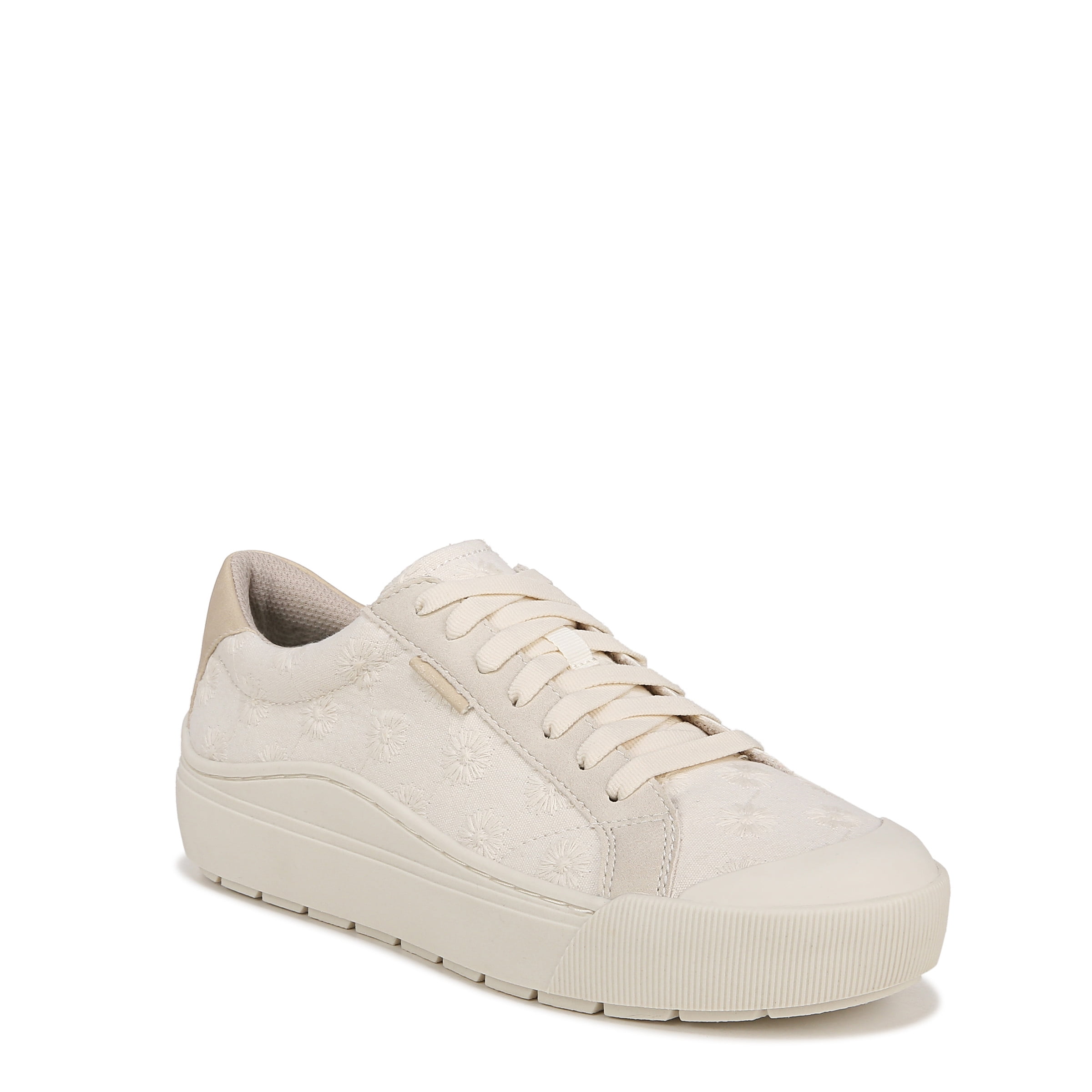 Dr. Scholl's Women's Time Off Sneaker - White Floral Embroidery, Size 9.5 M, Platform Comfort Shoes