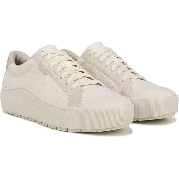 Dr. Scholl's Shoes Womens Time Off Lace Up Sneaker Off White Floral Fabric Sneaker 8M