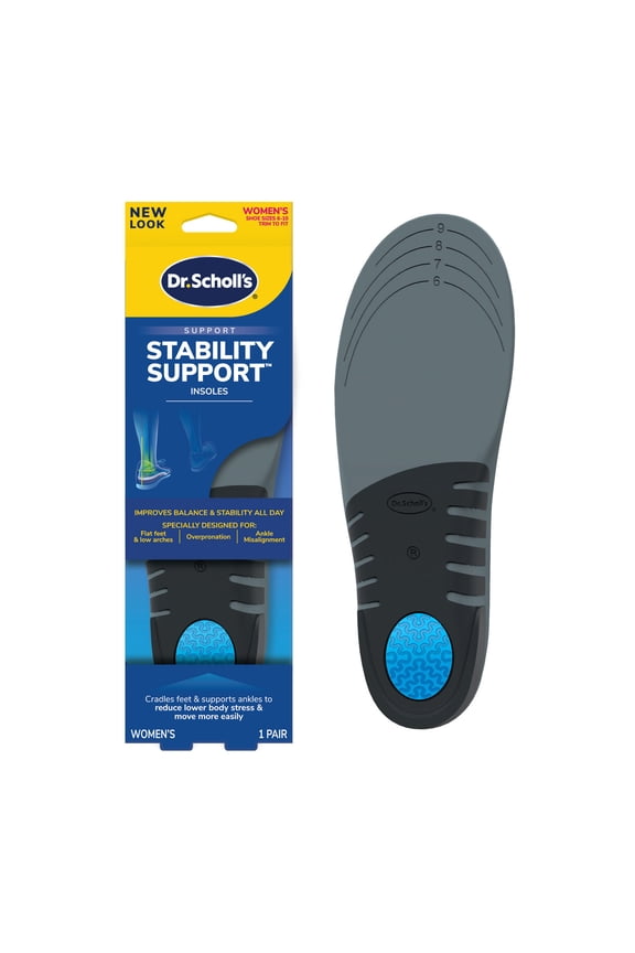 Stability Support Insoles Flat feet & Overpronation, Low Arch Support, Women 6-10, 1 Pair