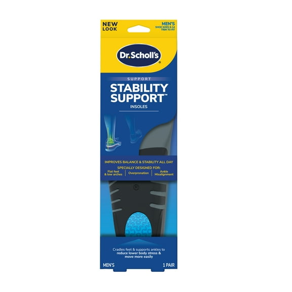 (3 pack) Dr. Scholl's Stability Support Insoles Flat feet & Overpronation, Low Arch Support, Men 8-14, 1 Pair
