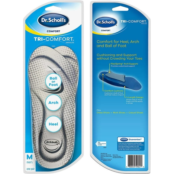Dr. Scholl's Tri-Comfort Insoles Ball of Foot Cushioning Heel & Arch Support for Men's, 8-12, 1 Pair