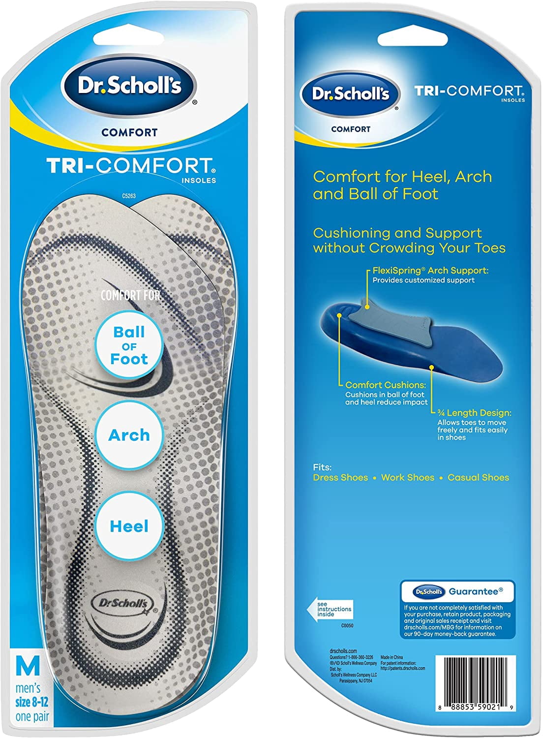 Dr. Scholl's Tri-Comfort Orthotics Men's Insoles Size 8 -12, 2 ct, 2 ...