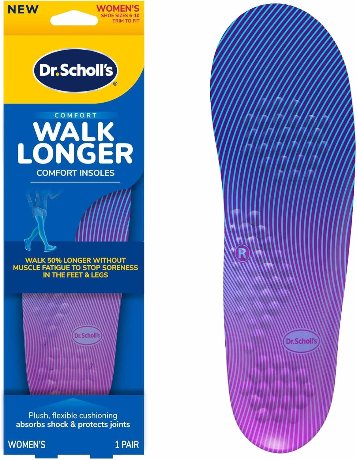 Dr. Scholl's Walk Longer Insoles, Comfortable Plush Foam Inserts Women