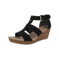 thumbnail image 1 of Dr. Scholl's Womens Barton Faux Leather Wedge Sandals Black 6.5 Medium (B,M), 1 of 3