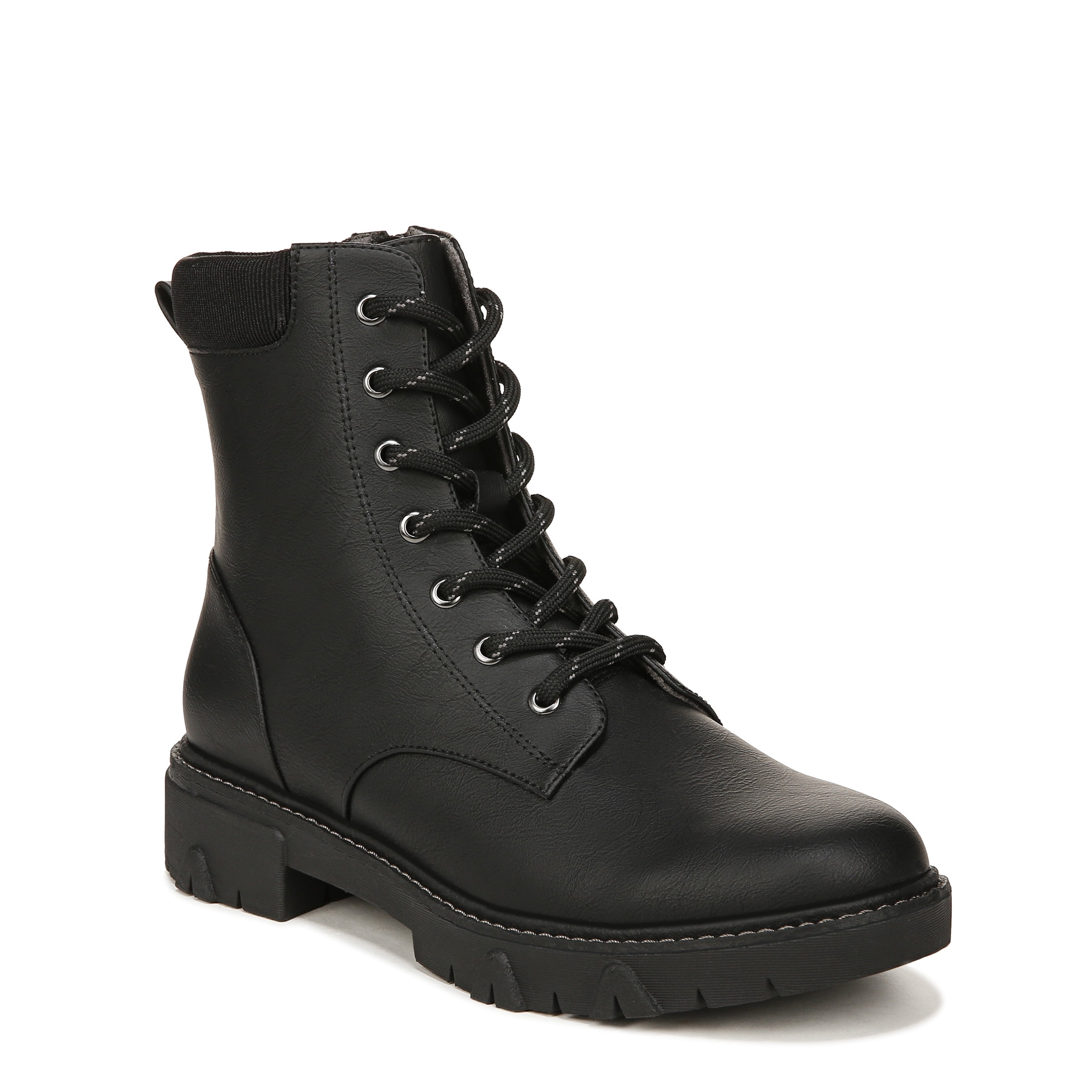 Dr. Scholl's Womens Headstart Combat Boot Black Synthetic 9.5 M