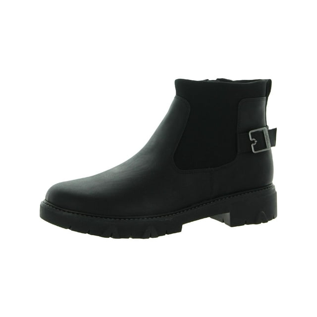 chelsea faux leather and block heel boots