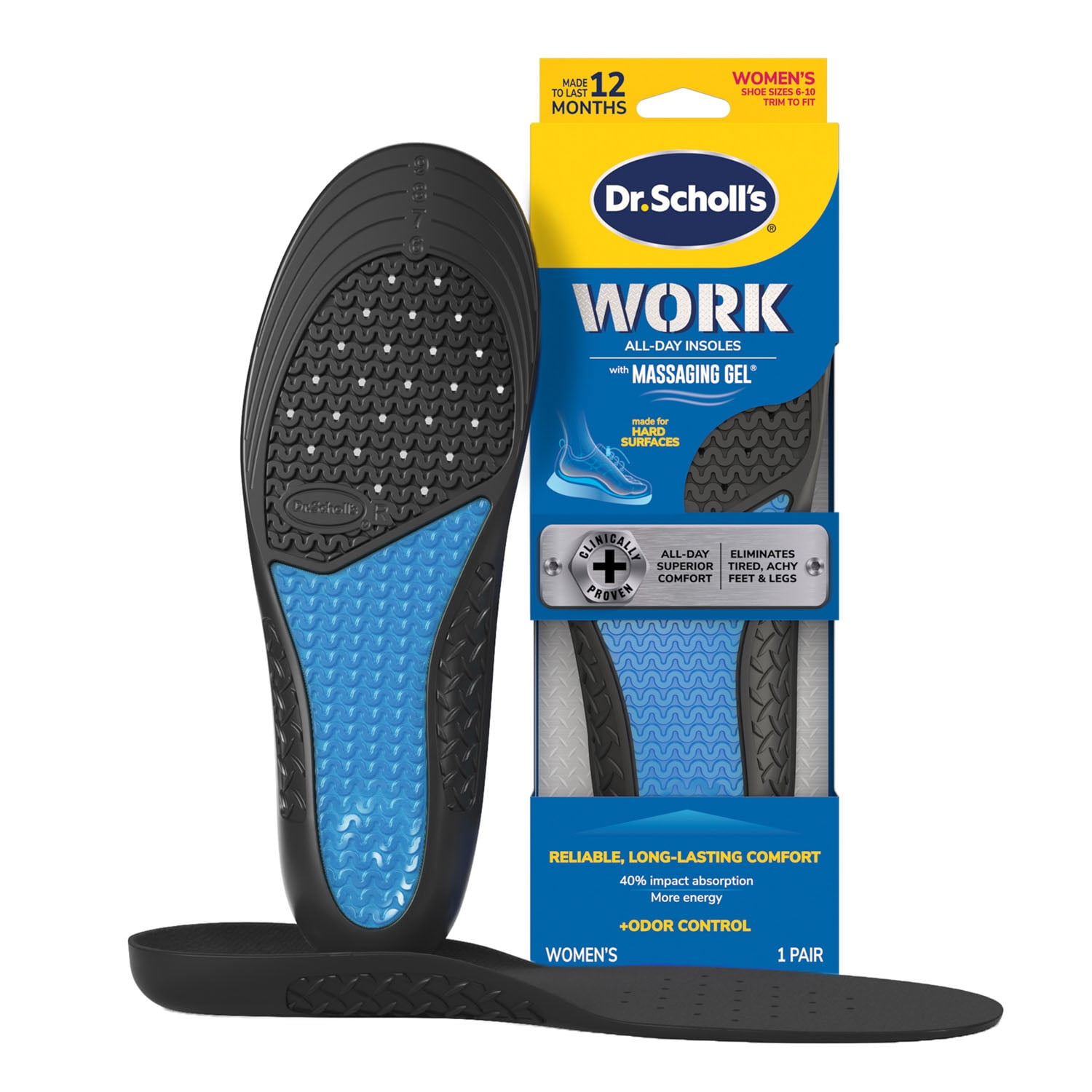 Dr. Scholl's, Walk Longer Insoles, Sizes 6-10, Comfortable Plush