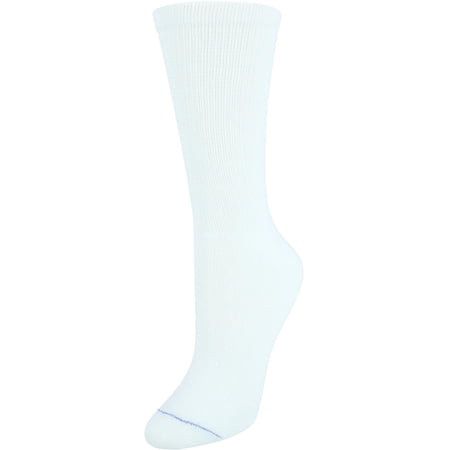 Women's Diabetes & Circulatory Crew Socks 4 Pair Pack - Non-Binding, Lightweight Comfort, White,
