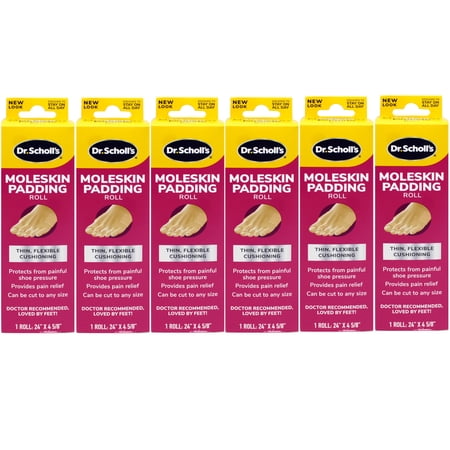 Dr. Scholls Moleskin Plus Roll Padding, 24 in x 4 5/8 in - 1 Ea, 6 Pack
